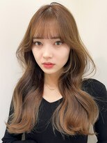 くびれヘアアプリコットオレンジ夏ヘアハイライトカラー