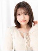 大人かわいい暖色系カラー切りっぱなしボブディe小山20代30代