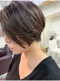 大人のハイライトショートボブ