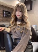 バレイヤージュ、レイヤーカット、ハイライト、グレーベージュ