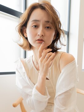 トレヘアー 京都 烏丸(tRe hair) ニュアンスウェーブ　くびれヘア　アプリコットオレンジ