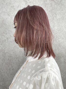 サンク 原宿 表参道(cinq) ピンクベージュブリーチダブルカラーボブルフ韓国ヘア小顔20代