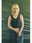 ボブレイヤーブロンドハイライトミルクティーベージュブリーチ