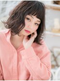 黒髪グレージュカラー前下がりボブくせ毛風c5越谷20代30代40代