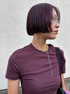 ホネン(honen) honen【薬院】切りっぱなしボブ×モーヴピンクデザインカラー