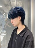 センターパートウルフ×デニムカラー