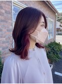 20代30代セミロングインナーカラーピンクカラー岡山レイヤー