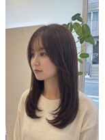 トレ(tre.)&nbsp;顔まわりレイヤーの艶ダークブラウンロング