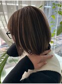 ナチュラルハイライト/セミショートボブ/ストレート