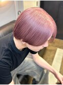 ショート　ブリーチカラー　ラベンダーピンク　センターパート