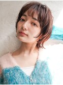 大人可愛い20代30代40代黒髪前下がりひし形小顔ウルフボブ
