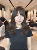 韓国ミディアムレイヤー顔まわりカットブラウンカラー