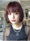 デザインカラーレイヤーカットウェットヘアオリーブベージュ
