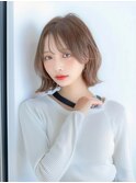 小顔バング切りっぱなし外ハネミディ