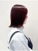 ワインレッド/チェリーレッド/切りっぱなしボブ/外ハネボブ