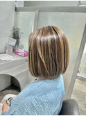 40代50代◎大人ボブ×ハイライト上品アッシュベージュ白髪ぼかし