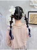 卒業式 袴着付け 編みおろしツインテール×金箔
