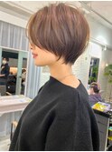 縮毛矯正くびれヘアアプリコットオレンジハイライトカラーボブ