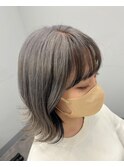 大人レイヤーくびれヘアアンブレラカラーシルバーグレーベージュ