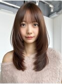 ロング前髪カット顔周りレイヤーココアベージュ_F21247