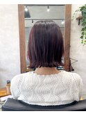 レイヤーボブ×ブリーチ無しチェリーレッド