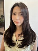 ★小顔/顔周りレイヤー/レイヤーカット/黒髪/ショコラブラウン