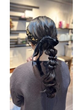 【ベロアリボン×金箔】ガーリー編み下ろしヘア