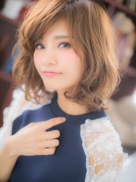 カバーヘア ブリス 戸田公園西口店(COVER HAIR bliss) オレンジカラー斜めバングくせ毛風ロブ戸田公園20代30代40代a!