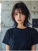 ウルフカットボブルフ黒髪ネビージュ小顔ワンレン20代30代40代
