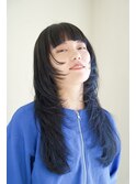 ブリーチなしブルーブラック顔周りレイヤーワイドバング大人女子
