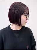 カシスラベンダー 切りっぱなしボブ ブリーチなしダブルカラー