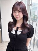 ラベンダーカラー　韓国ヘアロングレイヤーカット前髪カット