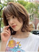 ボブパーマ顔まわりレイヤー カジュアル 大人可愛い20代30代40代