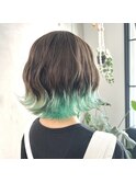 インナーカラー 裾カラー ターコイズ エメラルド