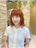 オレンジカラー ミディアムヘア 学割U24 三鷹/あ