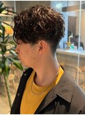 ツイストスパイラルパーマ 束感 ツーブロック マッシュ 黒髪