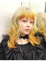 レコ 渋谷(LECO)&nbsp;レイヤーウルフカットホワイトブロンドイエローオレンジ裾カラー