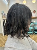 コテ巻き風パーマデジパボブブルーカラーワインレッド