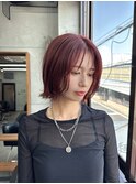 ブリーチなしカラー/赤髪/レッド/外はねボブ
