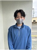 センターパート 波巻きパーマ
