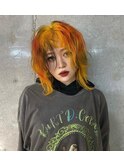 ウルフカット　オレンジカラー　デザインカラー　ボブカット
