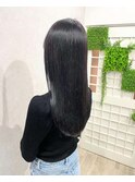 ロングヘア赤みなしヘアカラー暗髪ブルーブラックアッシュグレー