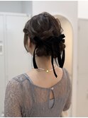 お呼ばれヘアセット/ゆるふわアレンジ/透明感カラー