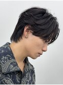 大人男子センターパートウルフフェザーパーマ毛流れパーマ20代