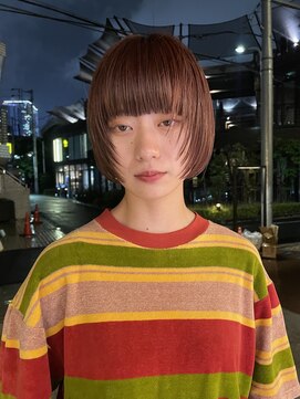 ルル 表参道(lulu.) ミニボブ オレンジカラー ボブウルフ ワイドバング ボブ【Riku】