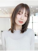 韓国風くびれレイヤーマロンベージュ/大人かわいい/前髪あり