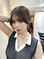 前髪あり髪質改善姫カットセミディカールシアーカラー縮毛矯正