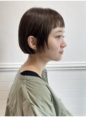ミニボブワイドバングオン眉アッシュカラーオリーブべれじゅ