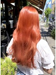 ☆韓国ヘア　オレンジカラー　ロングレイヤーカット　暖色カラー