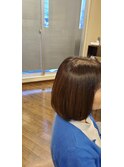 ブリーチなしカラーグレージュハイライトアッシュグレー小顔ボブ